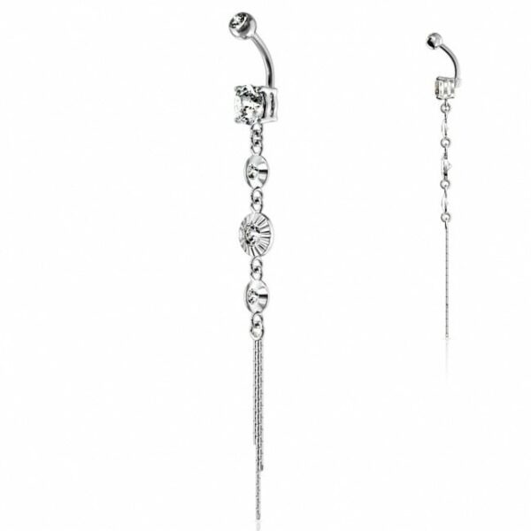 Navelpiercing met lange hanger en steentjes - Afbeelding 2