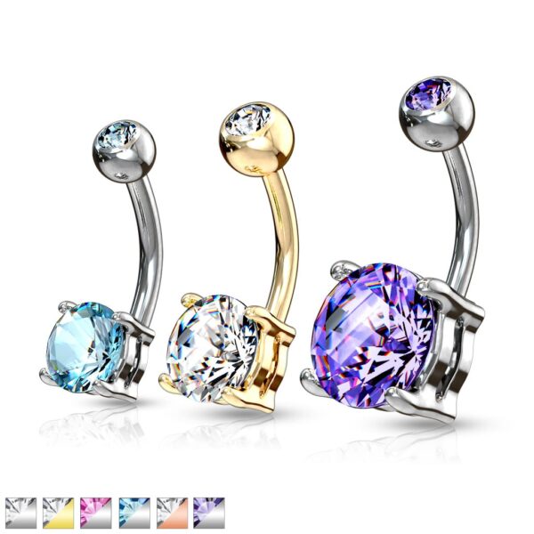 Navelpiercing met prong-set in diverse kleuren