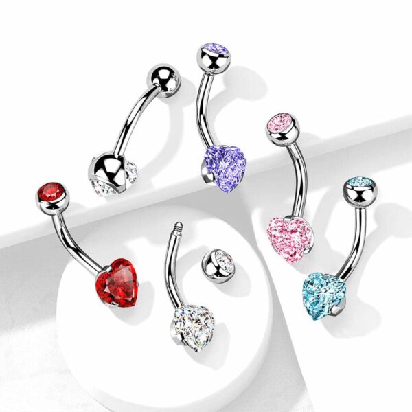 Navelpiercing met prong-set in hartvorm - Afbeelding 2