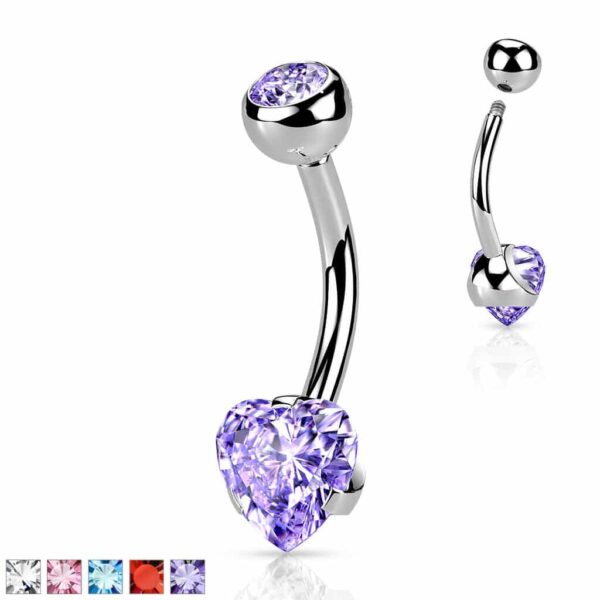 Navelpiercing met prong-set in hartvorm