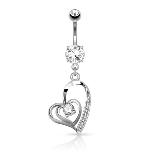Navelpiercing met triple steen en dubbel hartje - Afbeelding 2