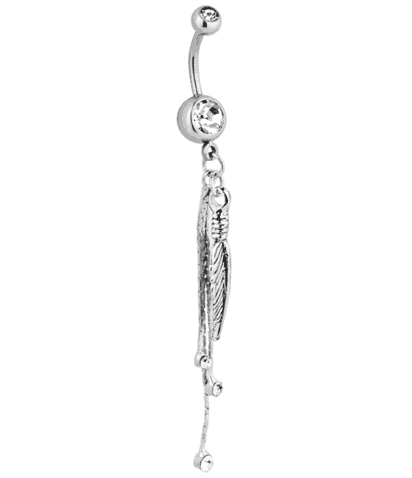 Navelpiercing met veer en kettingen met steentjes - Afbeelding 3