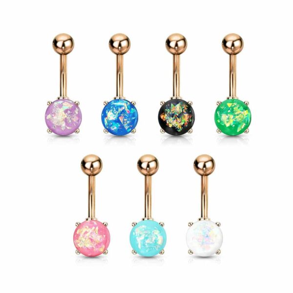 Navelpiercing rose goudkleurig verguld met opaal steen - Afbeelding 2
