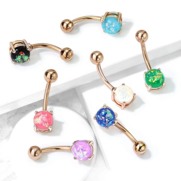Navelpiercing rose goudkleurig verguld met opaal steen - Afbeelding 3