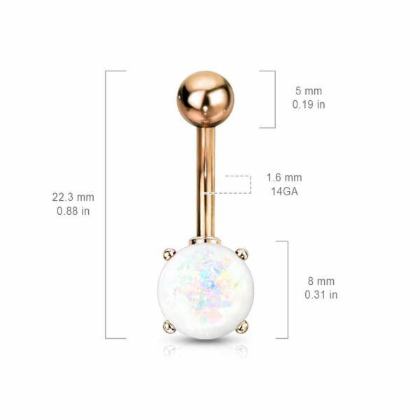 Navelpiercing rose goudkleurig verguld met opaal steen - Afbeelding 5