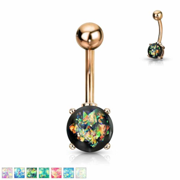 Navelpiercing rose goudkleurig verguld met opaal steen