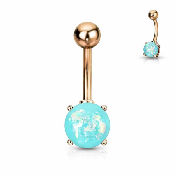 Navelpiercing rose goudkleurig verguld met opaal steen - Afbeelding 11