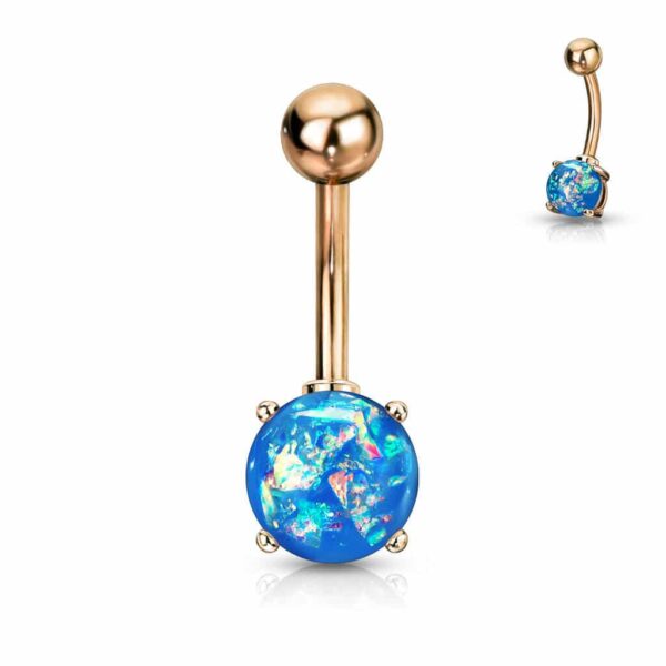 Navelpiercing rose goudkleurig verguld met opaal steen - Afbeelding 7