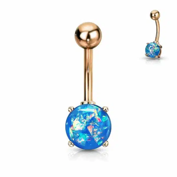 Navelpiercing rose goudkleurig verguld met opaal steen - Afbeelding 7
