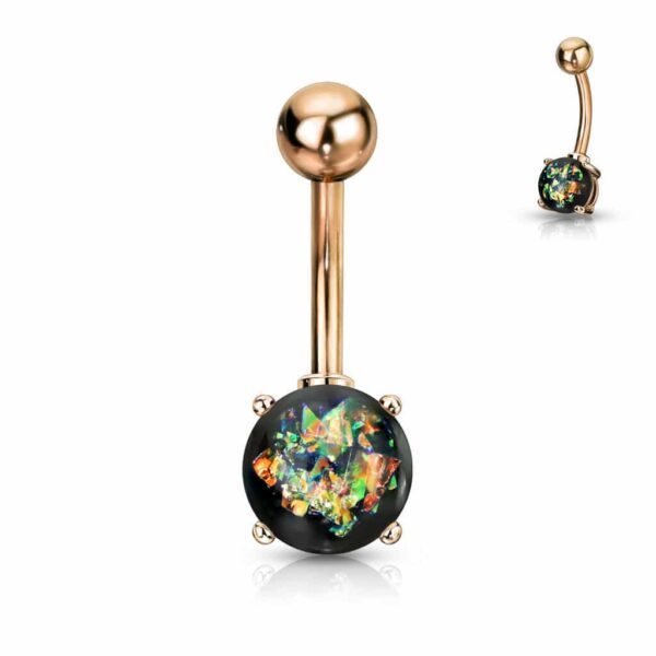 Navelpiercing rose goudkleurig verguld met opaal steen - Afbeelding 8