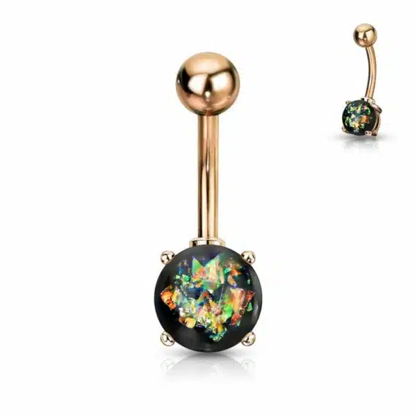Navelpiercing rose goudkleurig verguld met opaal steen - Afbeelding 8