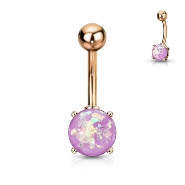 Navelpiercing rose goudkleurig verguld met opaal steen - Afbeelding 6