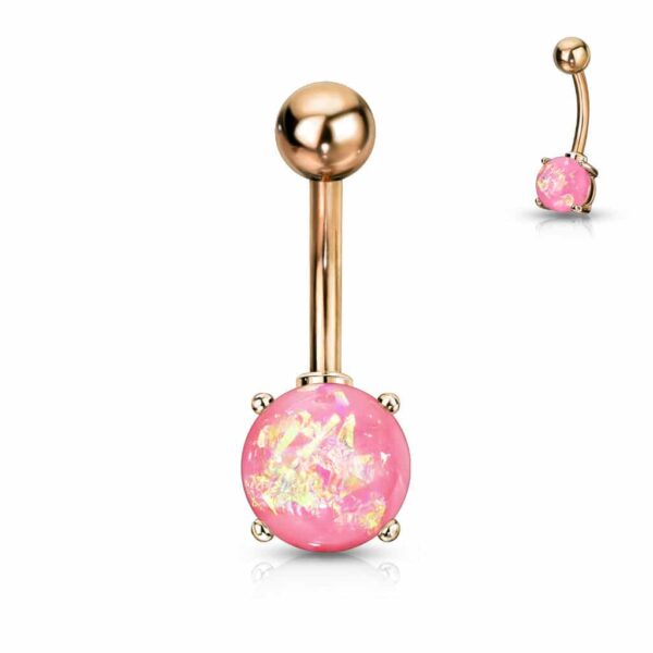 Navelpiercing rose goudkleurig verguld met opaal steen - Afbeelding 10