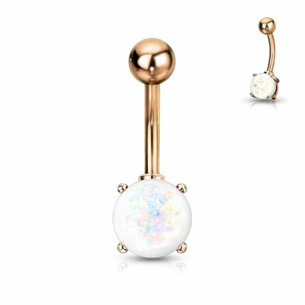 Navelpiercing rose goudkleurig verguld met opaal steen - Afbeelding 12