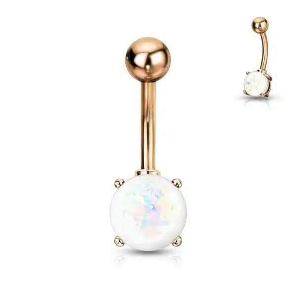 Navelpiercing rose goudkleurig verguld met opaal steen - Afbeelding 12