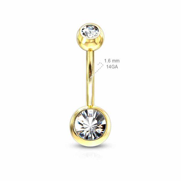 Navelpiercing verguld met goudkleur en kristallen balletjes - Afbeelding 2