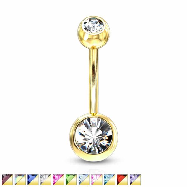 Navelpiercing verguld met goudkleur en kristallen balletjes