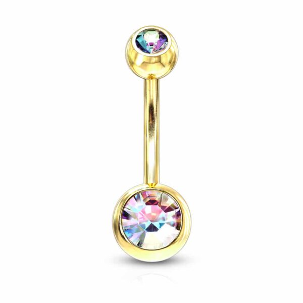 Navelpiercing verguld met goudkleur en kristallen balletjes - Afbeelding 6