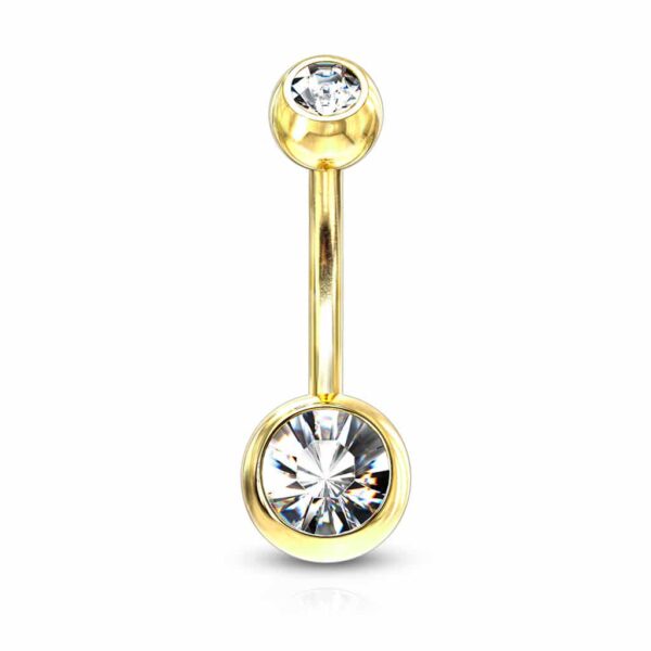 Navelpiercing verguld met goudkleur en kristallen balletjes - Afbeelding 8