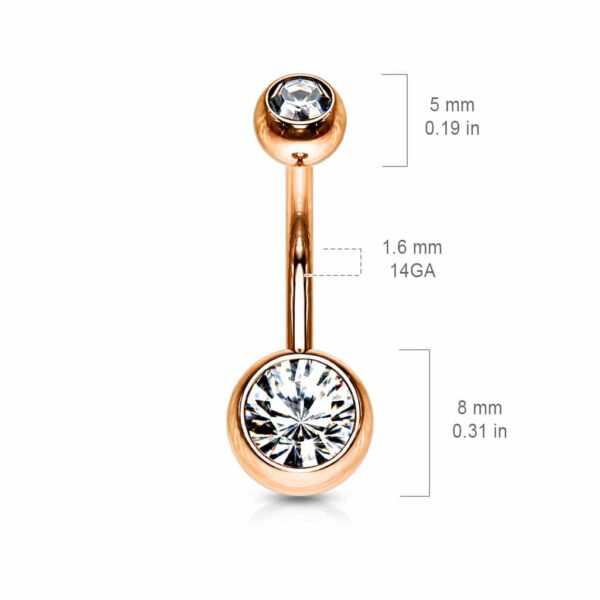 Navelpiercing verguld met rosé goudkleur met kristallen balletjes