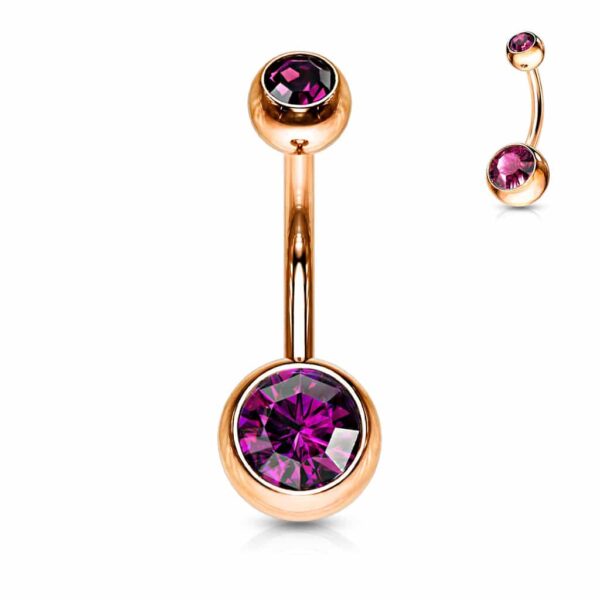 Navelpiercing verguld met rosé goudkleur met kristallen balletjes - Afbeelding 4