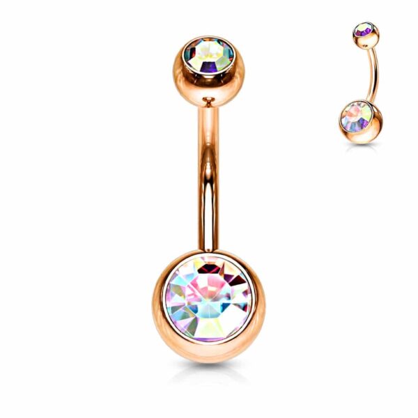 Navelpiercing verguld met rosé goudkleur met kristallen balletjes - Afbeelding 5