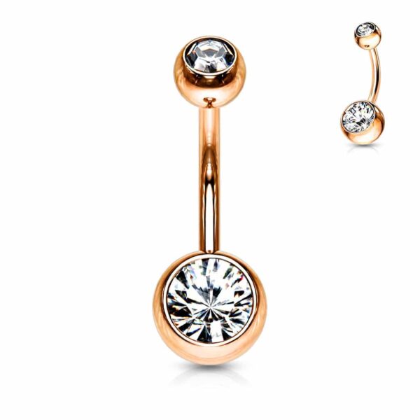 Navelpiercing verguld met rosé goudkleur met kristallen balletjes - Afbeelding 6