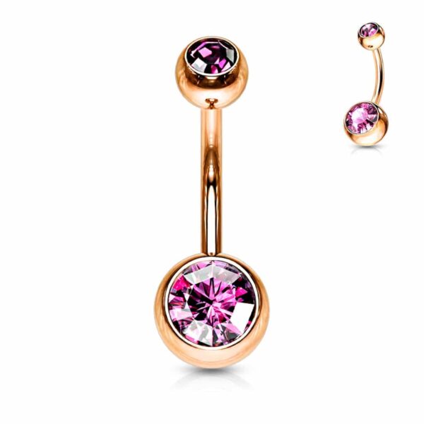 Navelpiercing verguld met rosé goudkleur met kristallen balletjes - Afbeelding 8