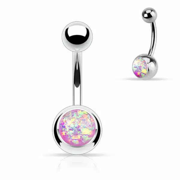 Navelpiering met opaal glitter steen - Afbeelding 3