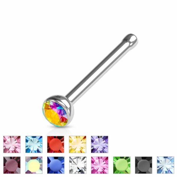 Neus bone piercing met gekleurde steen en press-fit