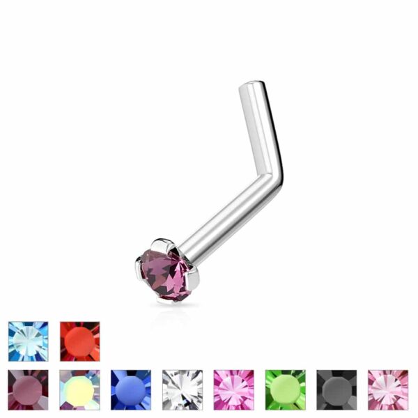 Neus stud met prong-set steen in verschillende kleuren