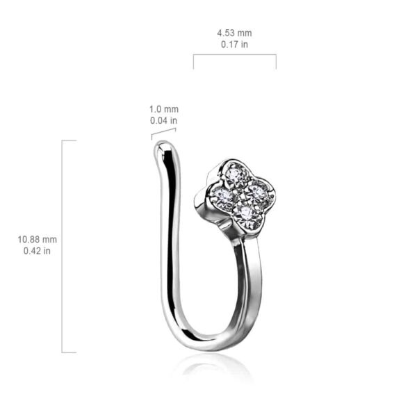 Neuspiercing met clip-on en heldere kristallen - Afbeelding 2
