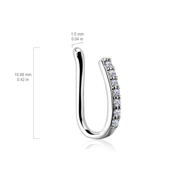Neuspiercing met clip-on en heldere rij kristallen - Afbeelding 3