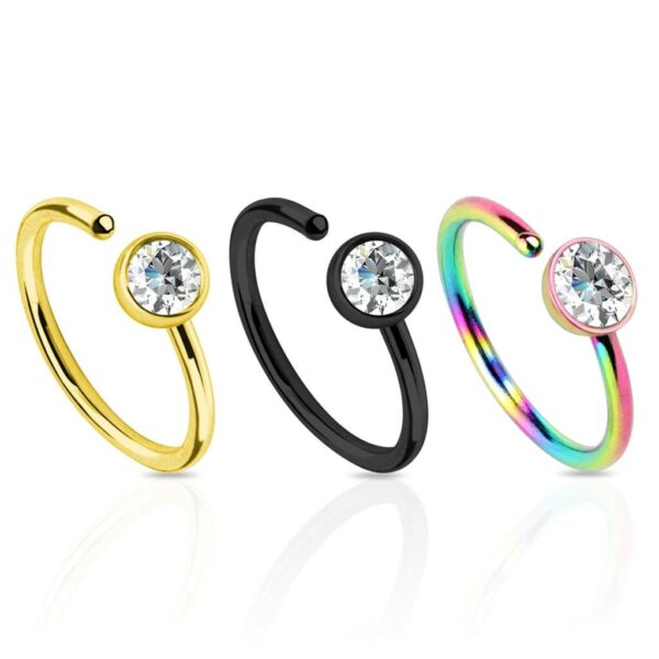 Neusring piercing titanium plated met platte steen - Afbeelding 2