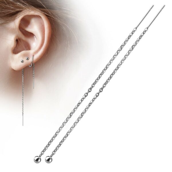 Paar threader oorbellen met ketting en balletje
