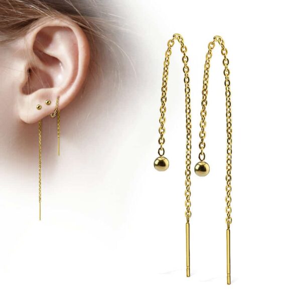Paar threader oorbellen met ketting en balletje - Afbeelding 4