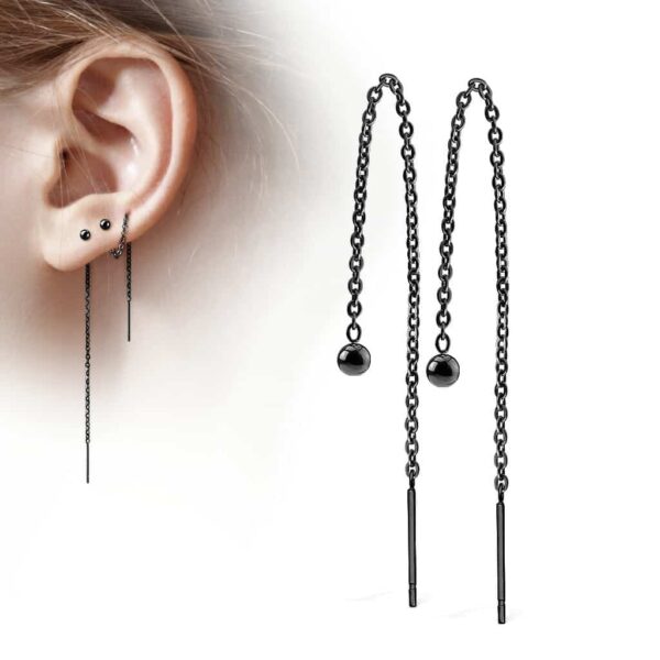 Paar threader oorbellen met ketting en balletje - Afbeelding 5