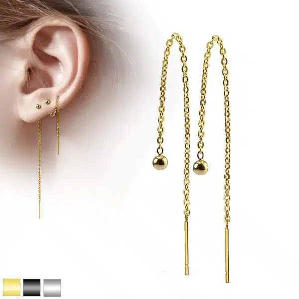 Threader oorbellen met ketting en staafje - Afbeelding 8