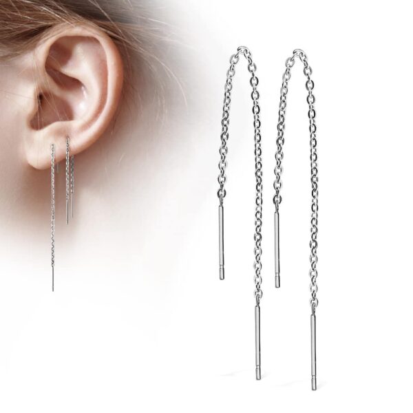 Threader oorbellen met ketting en staafje