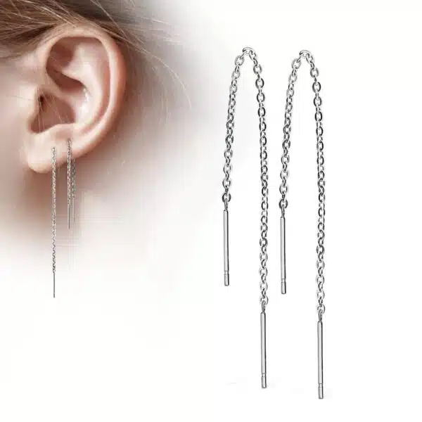 Threader oorbellen met ketting en staafje