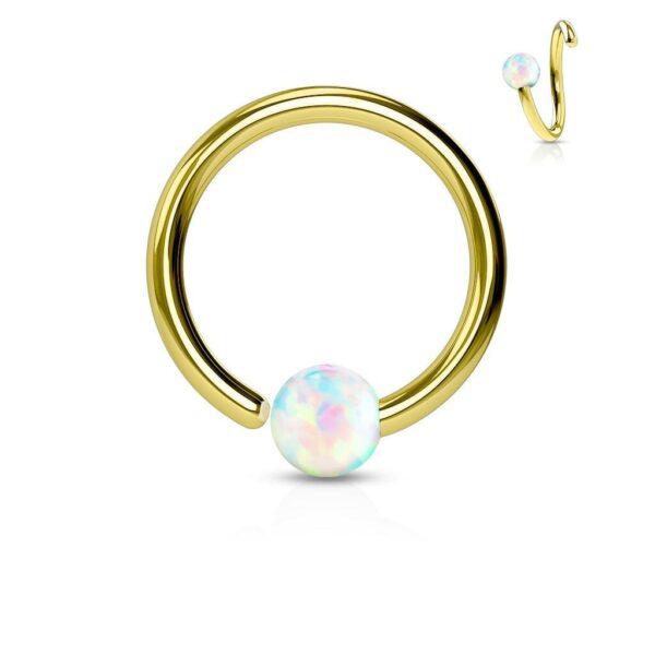 Piercing ring goudkleurig verguld met Opaal steen en draai-sluiting