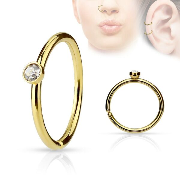Piercing ring in kleur met kristal steen en draai-sluiting - Afbeelding 2
