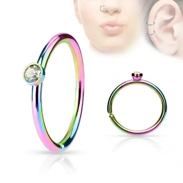 Piercing ring in kleur met kristal steen en draai-sluiting - Afbeelding 5