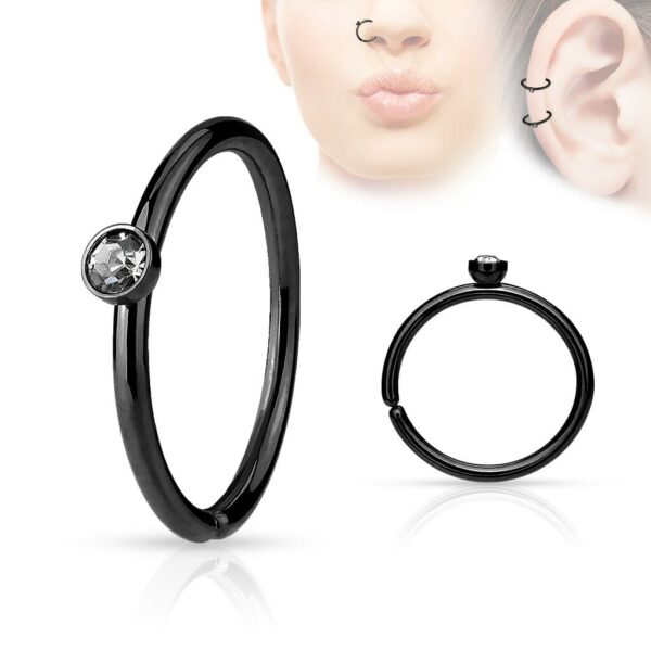 Piercing ring in kleur met kristal steen en draai-sluiting - Afbeelding 3
