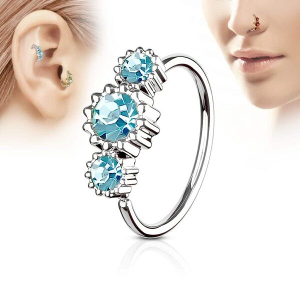 Piercing ring met 3 diamantjes in kleur - Afbeelding 5