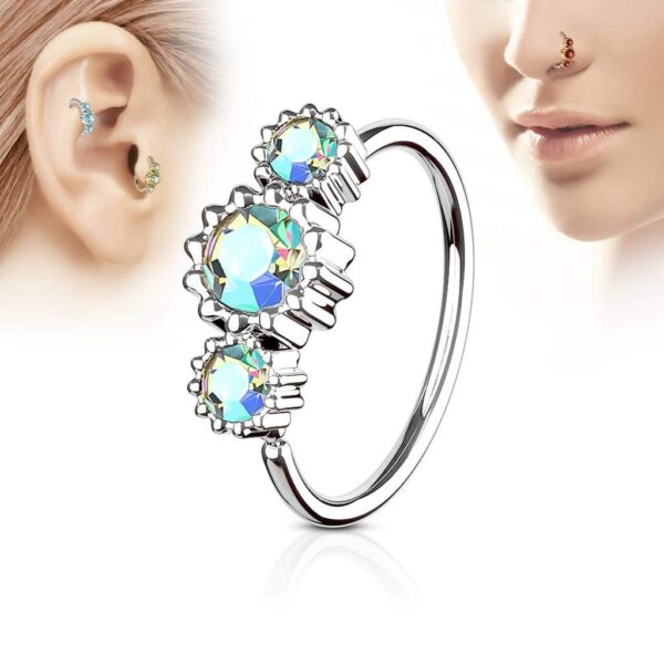 Piercing ring met 3 diamantjes in kleur - Afbeelding 2