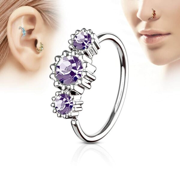Piercing ring met 3 diamantjes in kleur - Afbeelding 4