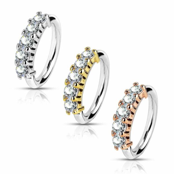 Piercing ring met 5 opgelegde steentjes - Afbeelding 3