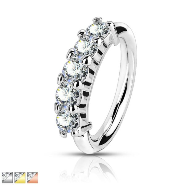 Piercing ring met 5 opgelegde steentjes
