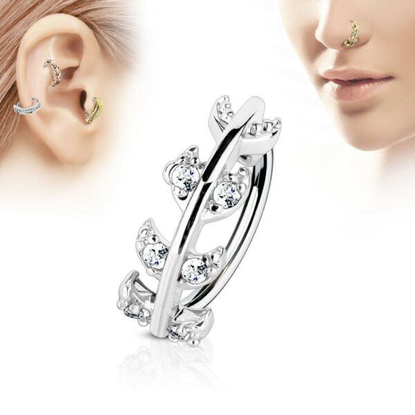 Piercing ring met blaadjes en steentjes